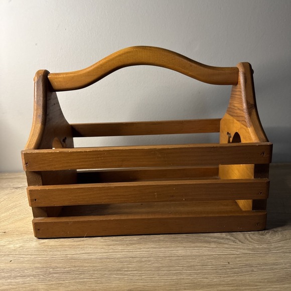 Vintage Wood Carrier Caddy Tote Tool Box Farmhouse Whale Inserts Primitive Decor - Picture 4 of 8